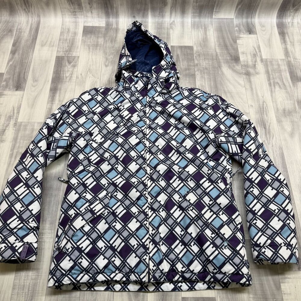 ✅Womens XL Core Powder Room Hooded Ski/Snowboard Jacket Geometric Color Block